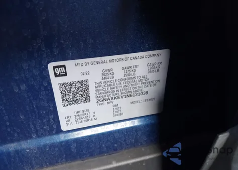 2022 Chevrolet Equinox Fwd Lt from USA, damaged, VIN 2GNAXKEV1N6131038